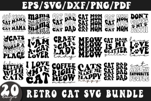 Retro Cat Graphics for Creative Crafts