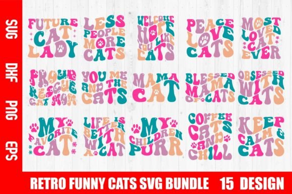 Retro Funny Cats Graphics for Crafts